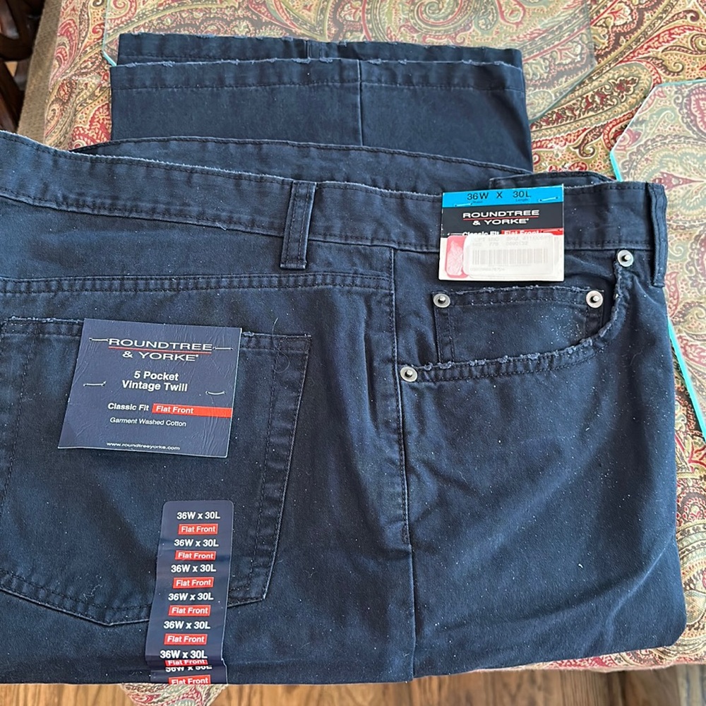 5 pocket vintage twill flat front men’s pants new with tags dark blue